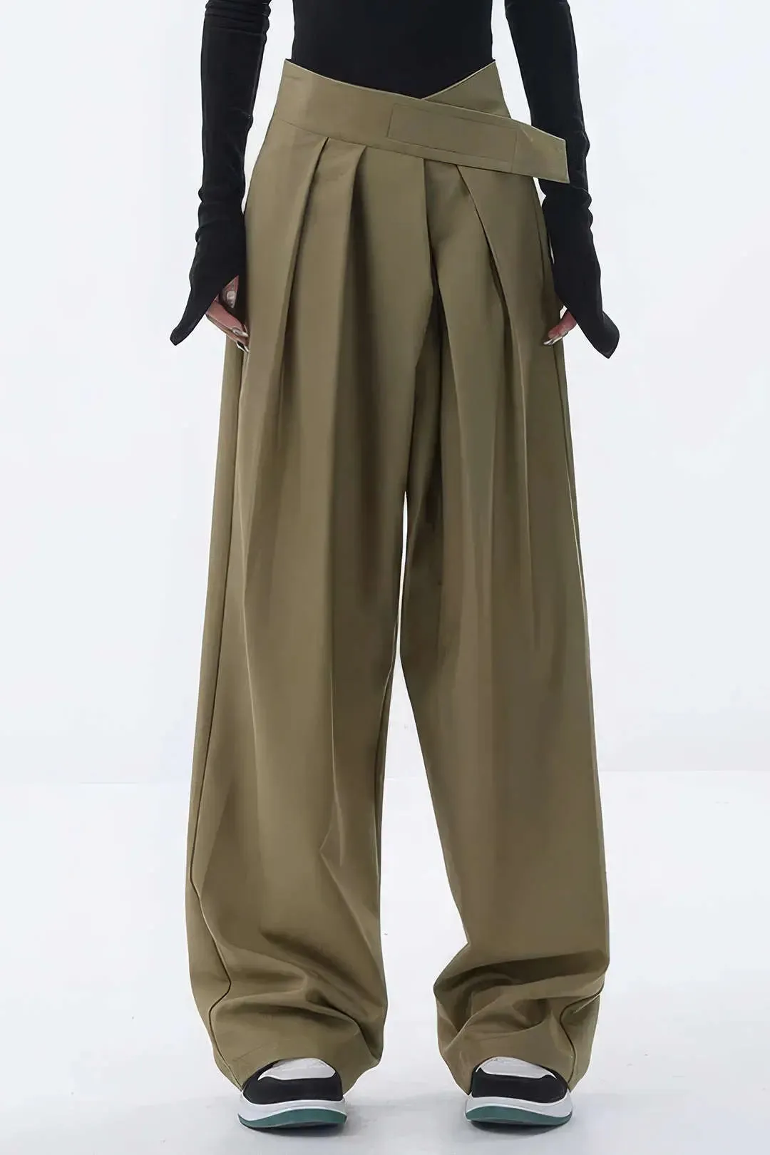 Rilley - Elegant Ruched Feature Woman's Wide Leg Pants