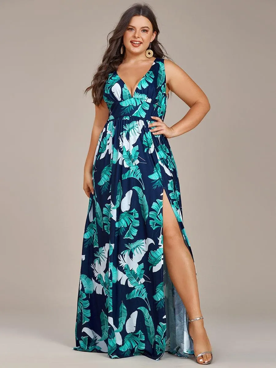 Robe de soirée mi-longue d'été à fleurs sans manches à fente haute(Vente finale)
