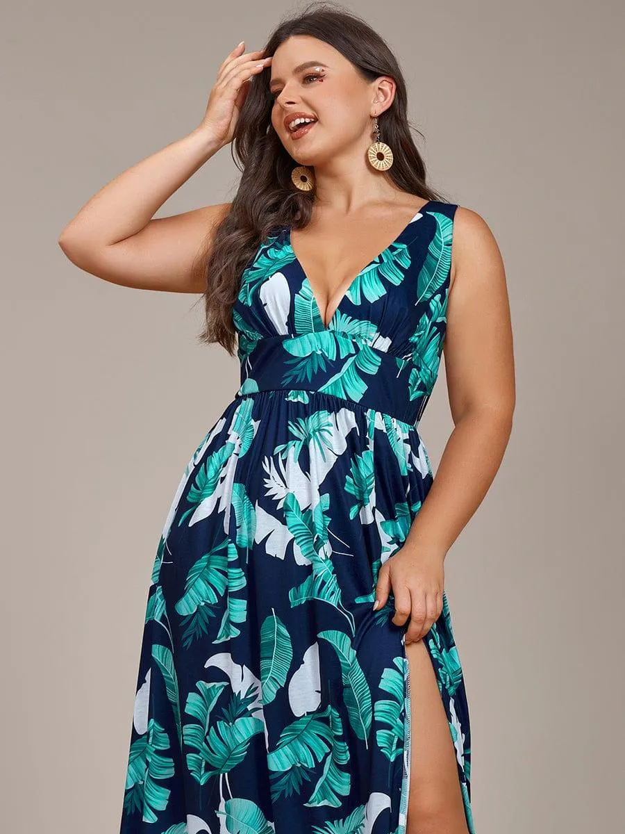 Robe de soirée mi-longue d'été à fleurs sans manches à fente haute(Vente finale)