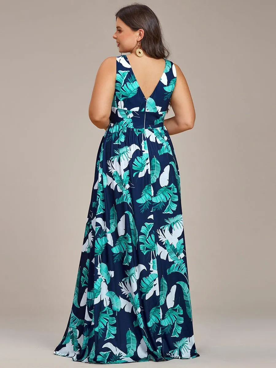 Robe de soirée mi-longue d'été à fleurs sans manches à fente haute(Vente finale)