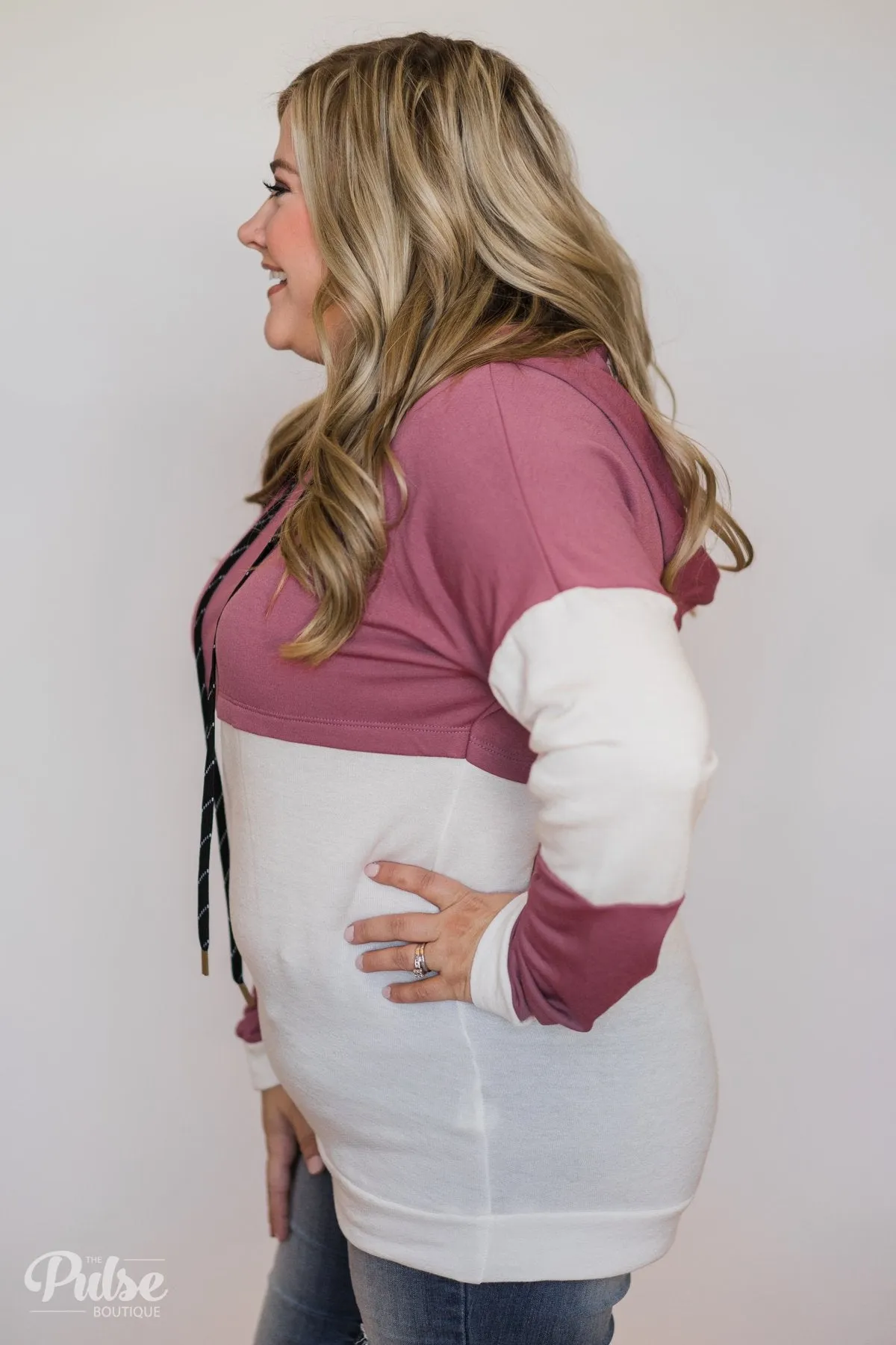 Room For More Color Block Hoodie- Mulberry & Ivory