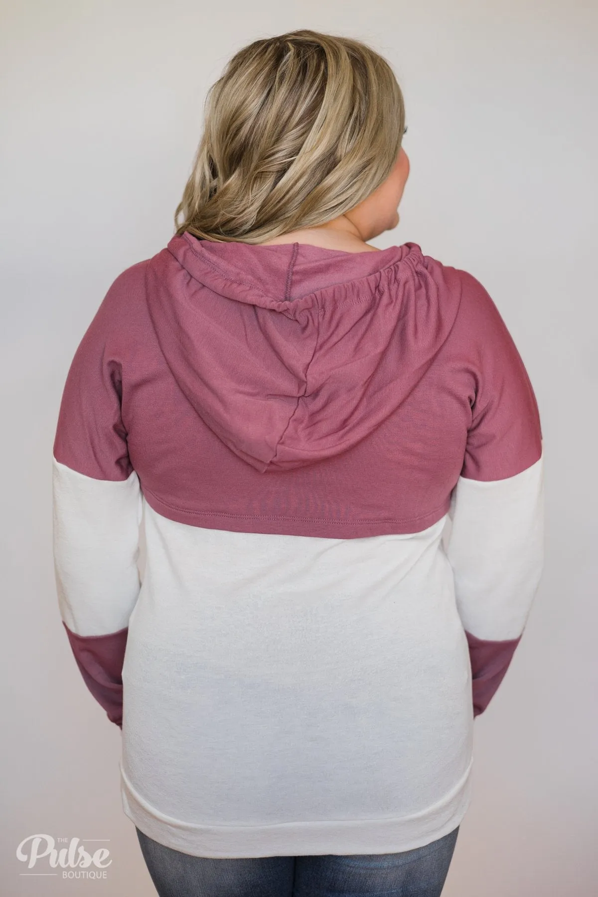 Room For More Color Block Hoodie- Mulberry & Ivory
