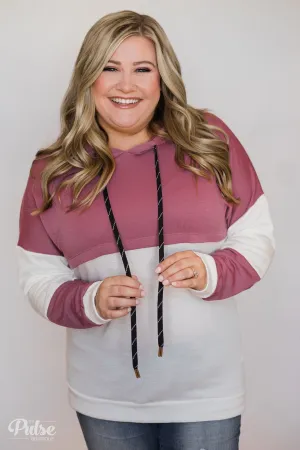 Room For More Color Block Hoodie- Mulberry & Ivory