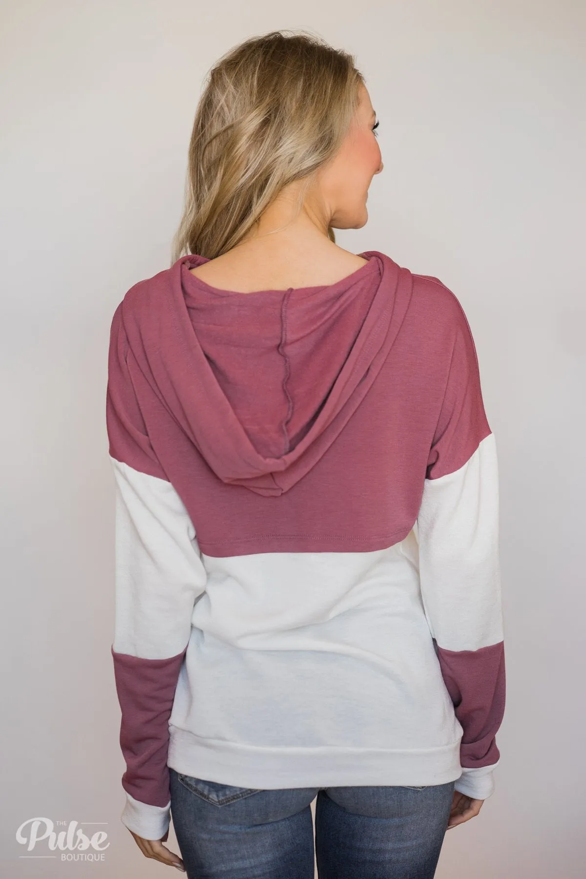 Room For More Color Block Hoodie- Mulberry & Ivory
