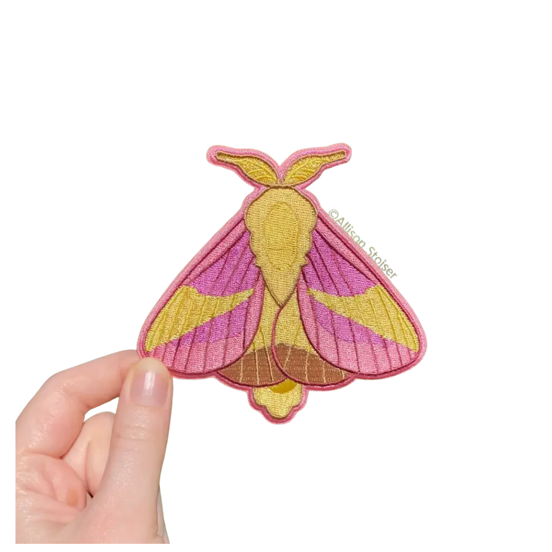 Rosy Maple Moth Large Iron-On Embroidered Patch