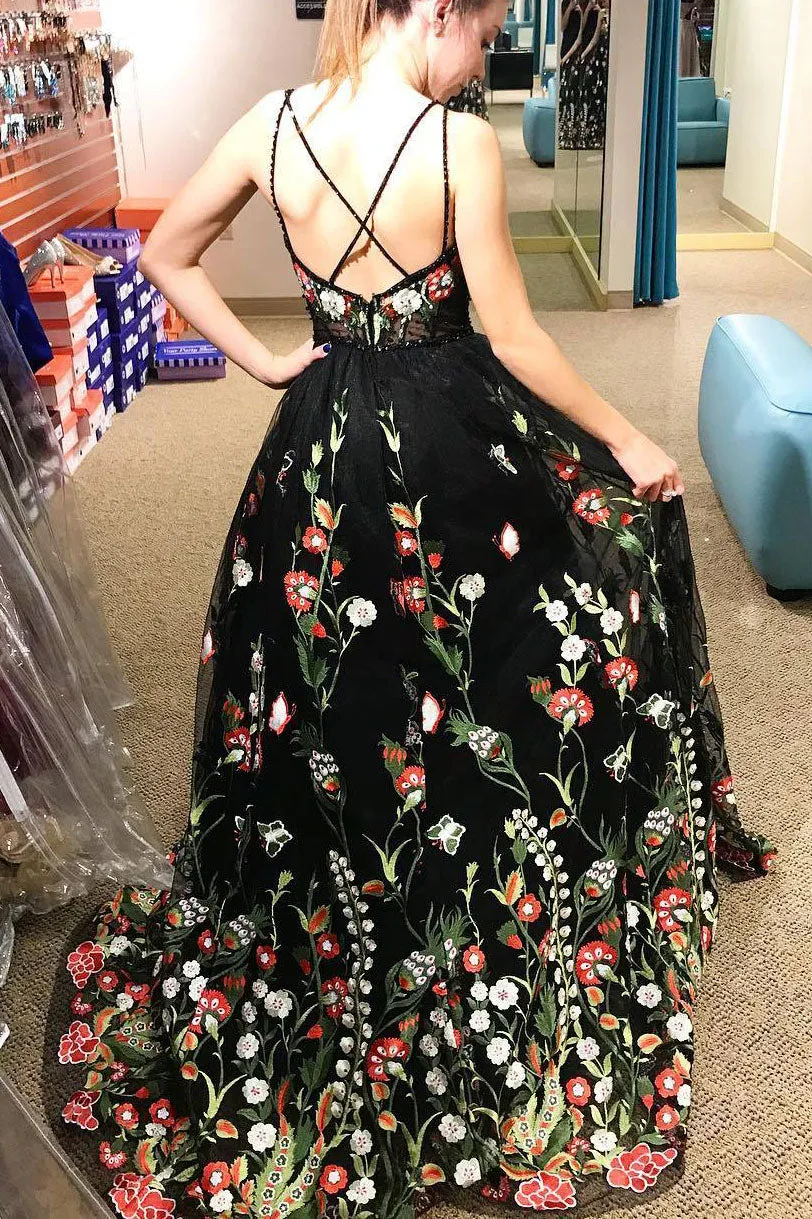 Roycebridal Harlee | Gorgeous Black Floral Embroidered Prom Dress
