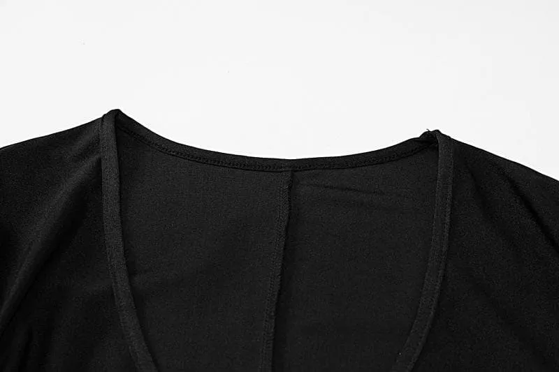 Ruched long sleeve flower applique u neck solid mini dress