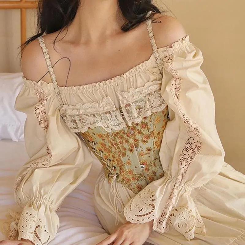 Ruffle lace low cut lace up side floral bustier top
