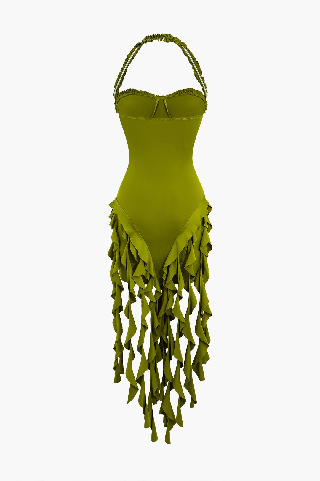 Ruffle Tassels Halter Bustier Mini Dress
