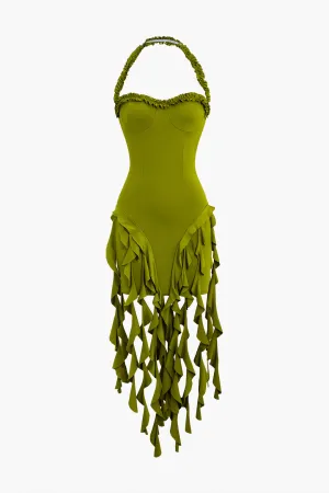Ruffle Tassels Halter Bustier Mini Dress