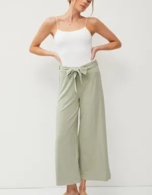 Sage Bow Stretch Crop Wide Leg Pants
