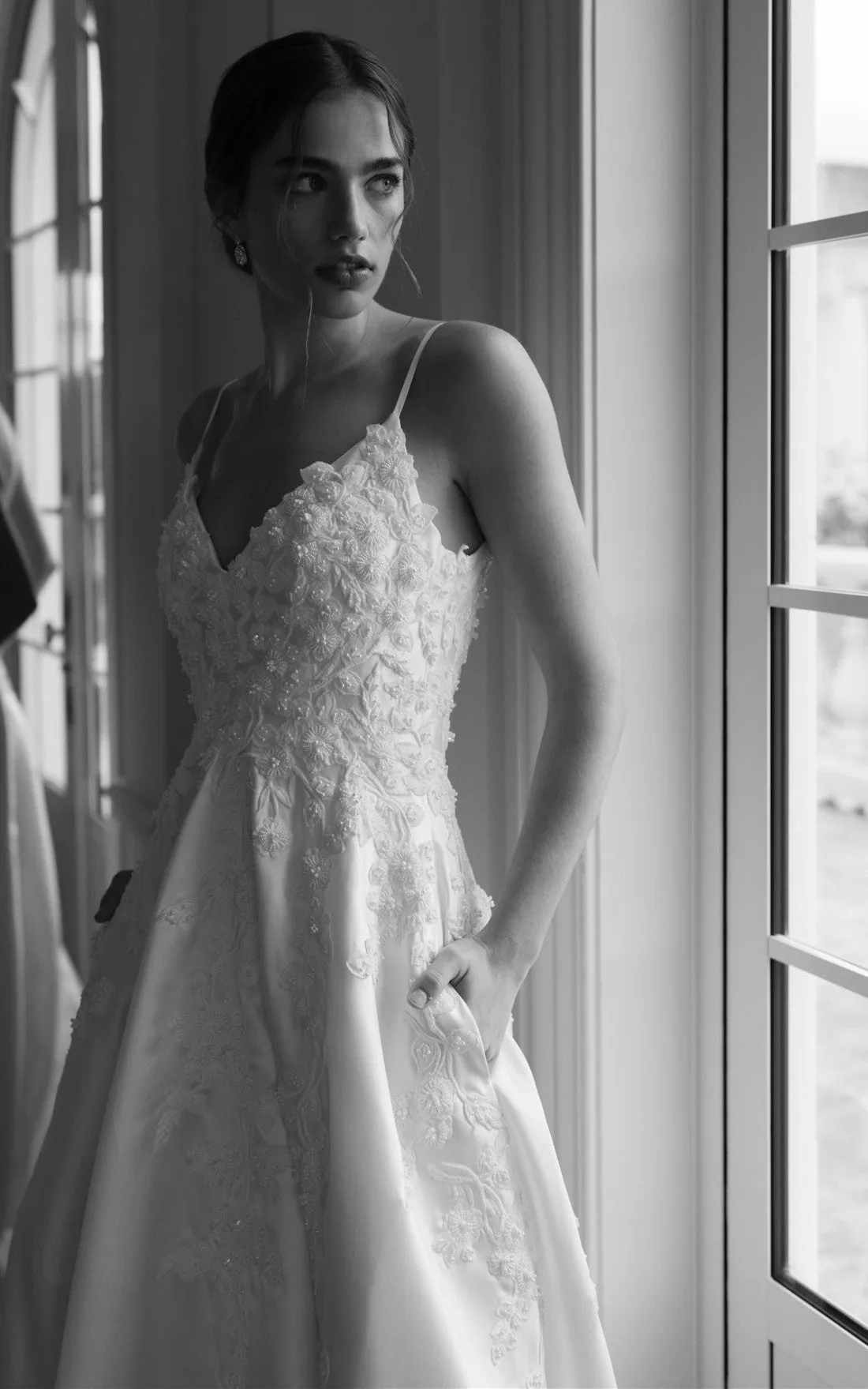 Satin Spaghetti A-Line Elegant Beach Wedding Dress With Open Back And Beading-716586