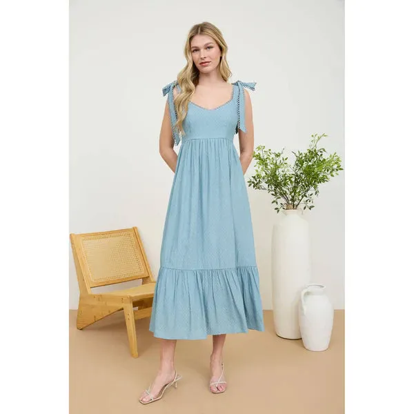 Scallop Eyelet Trim Midi Dress