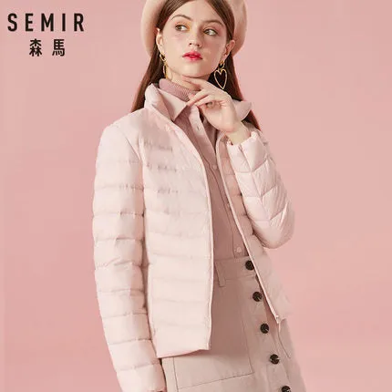 SEMIR 2019 Down Winter Jacket Women Cotton Short Jackets New Down Padded Hooded Warm Autumn Slim Coat Female Casual Tops