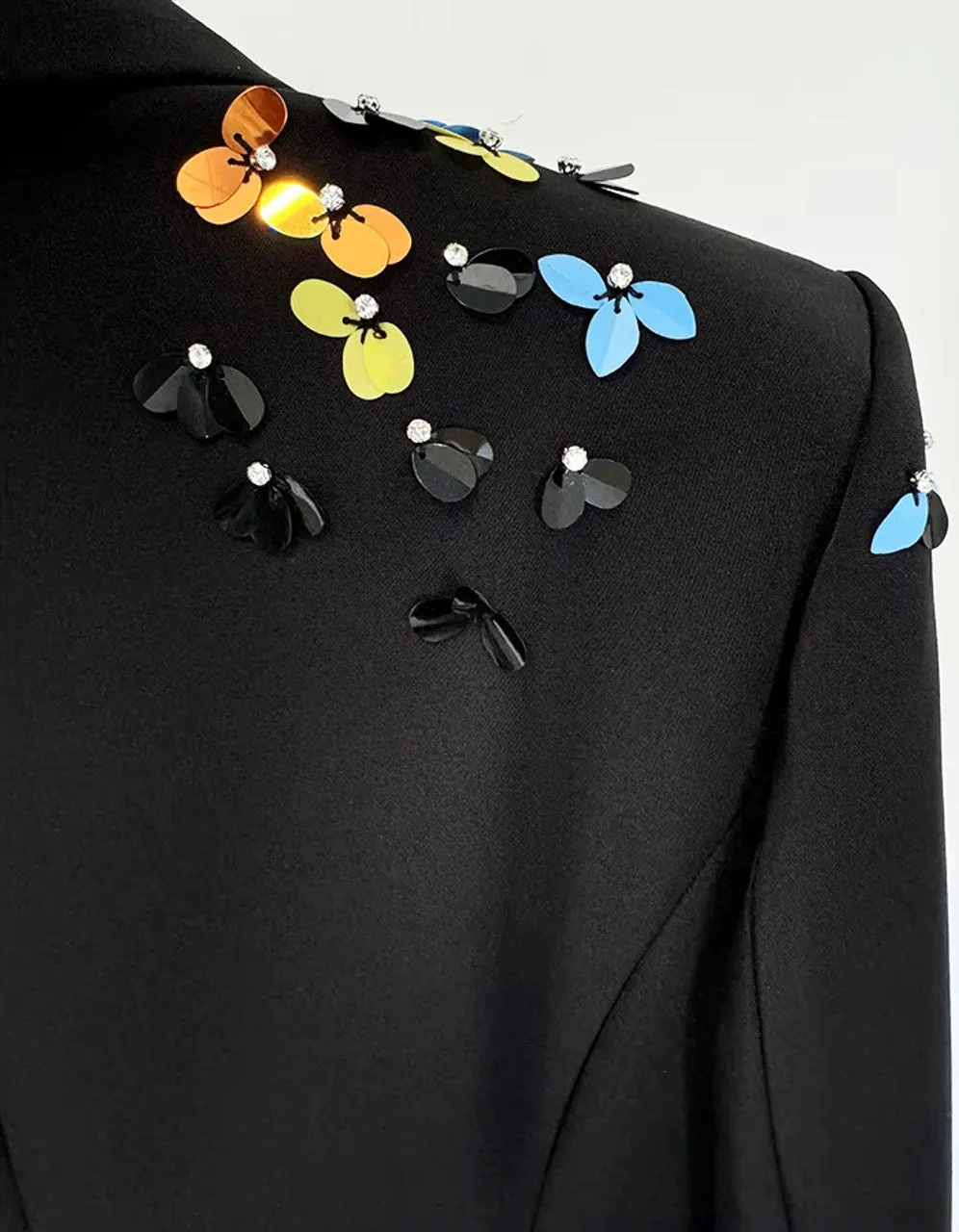 Sequin Flower Scrunched black Blazer set