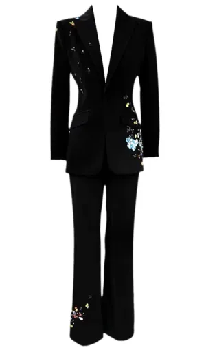Sequin Flower Scrunched black Blazer set