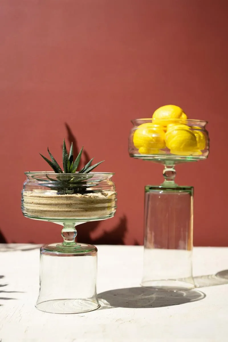 Set of 2 Reversible Glass Compotes