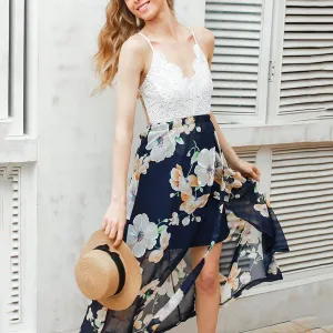 Sexy Floral Print Halter Neck Sleeveless Maxi Dress