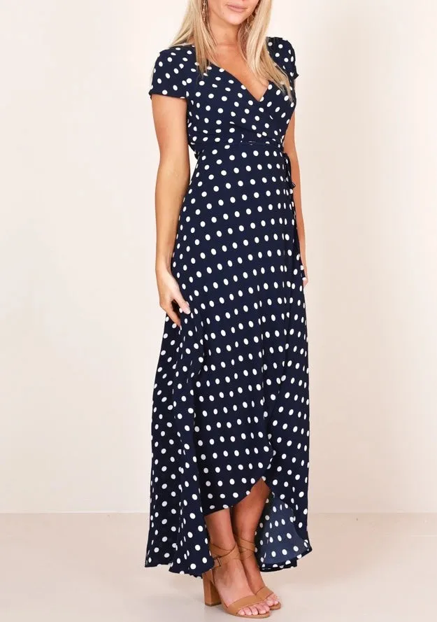 Sexy V-neck Polka Dot Short-sleeved Lace Dress