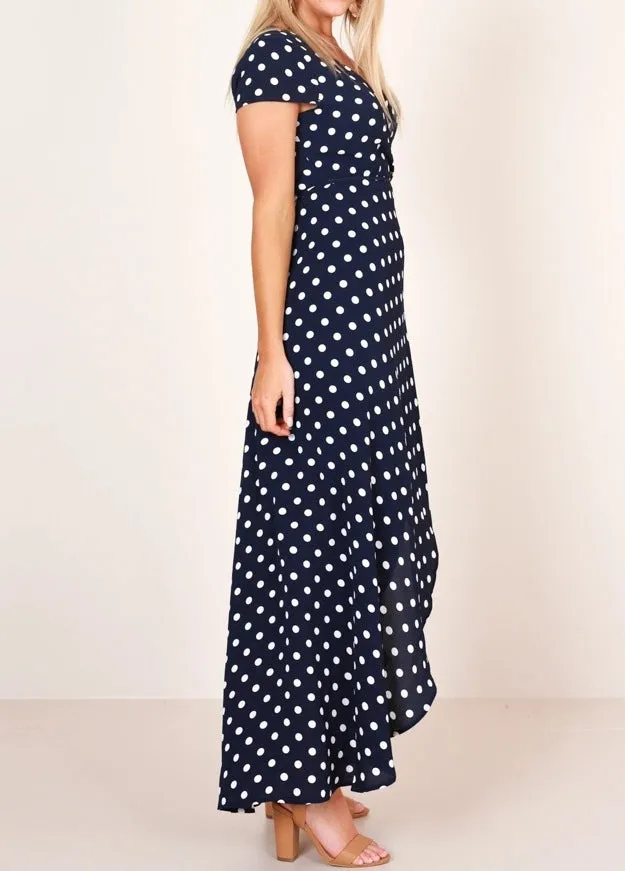 Sexy V-neck Polka Dot Short-sleeved Lace Dress