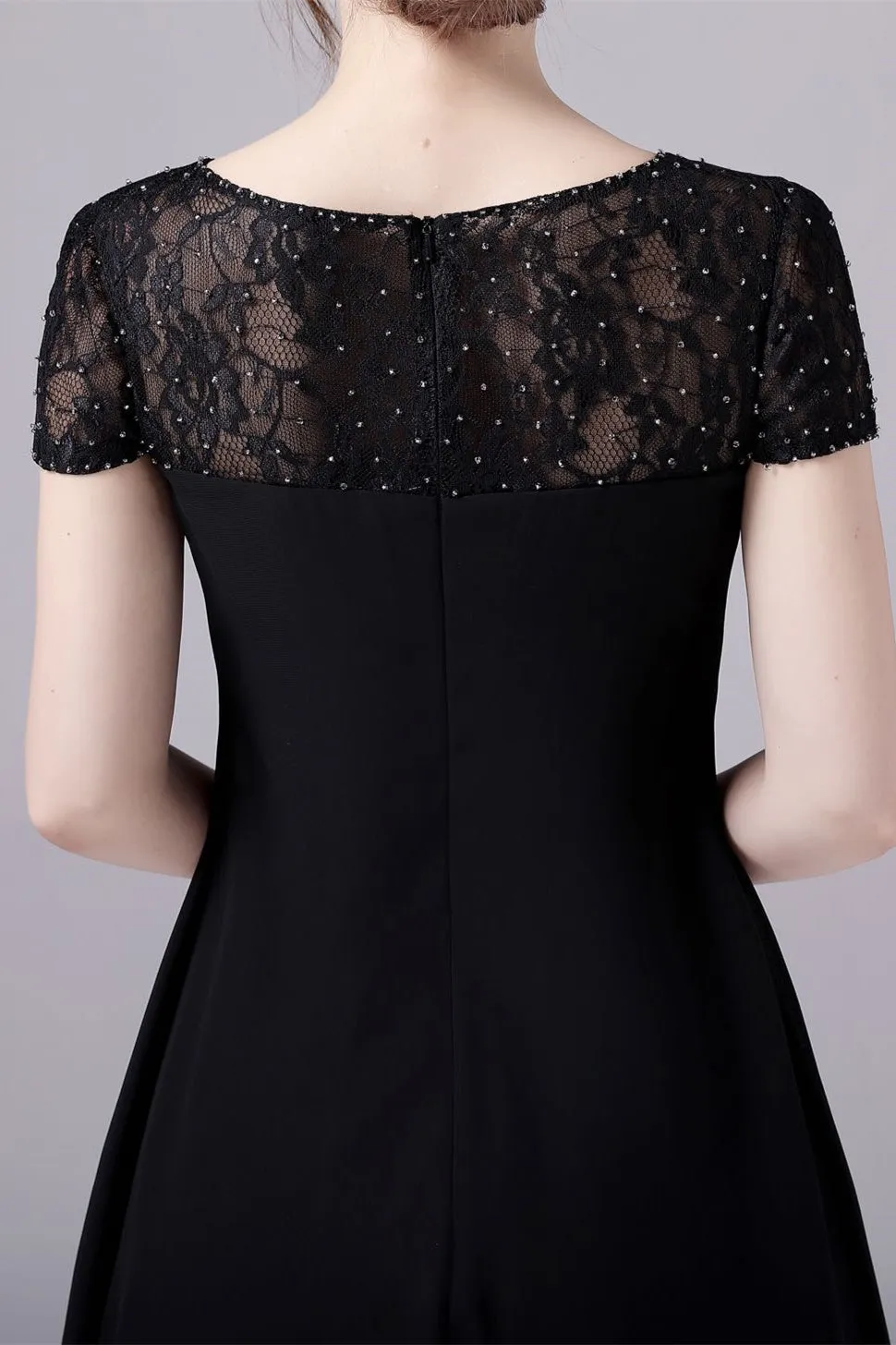 Short sleeves A-line knee-length jewel lace mother's dress
