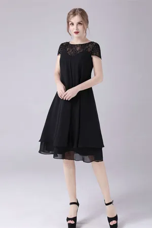 Short sleeves A-line knee-length jewel lace mother's dress