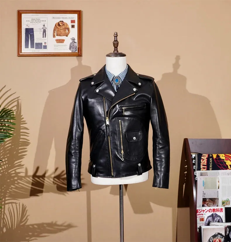 Short Slim Fit Patent PU Leather Biker Jacket