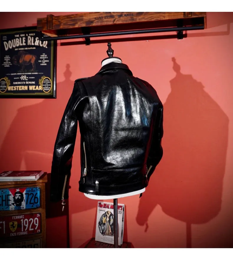 Short Slim Fit Patent PU Leather Biker Jacket