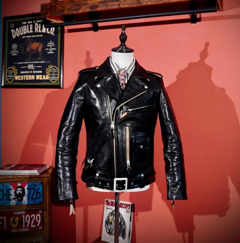 Short Slim Fit Patent PU Leather Biker Jacket