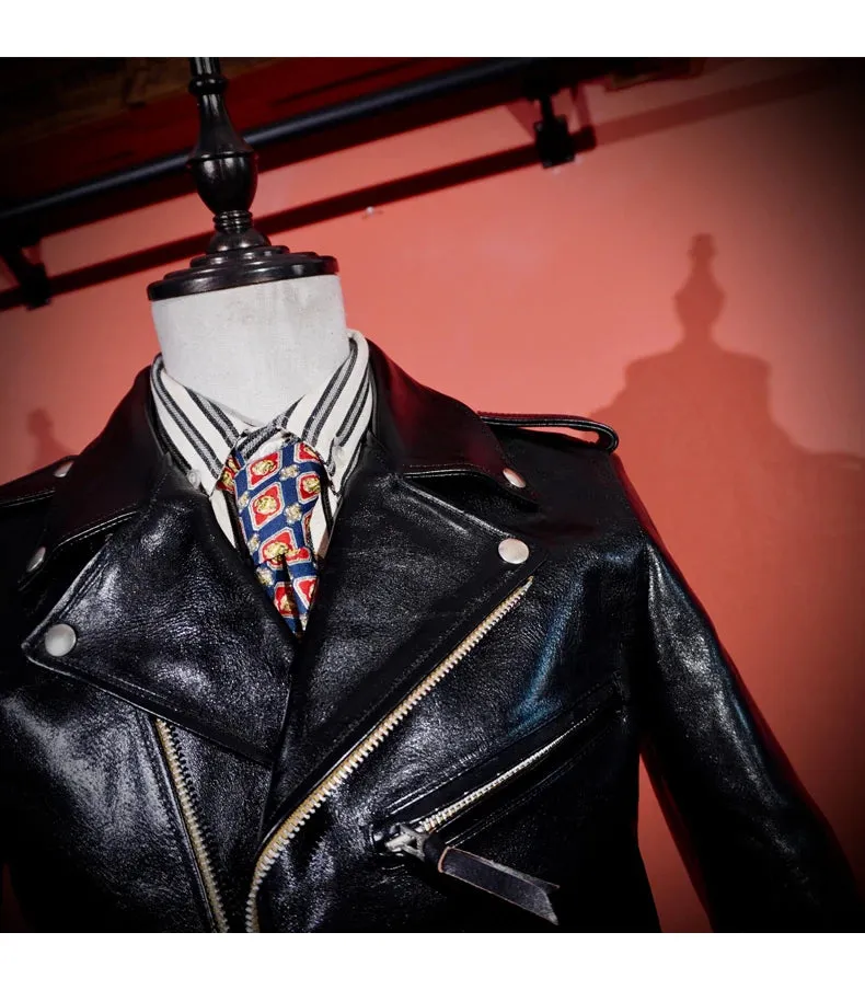 Short Slim Fit Patent PU Leather Biker Jacket