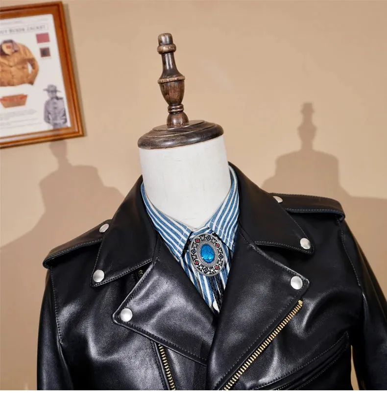 Short Slim Fit Patent PU Leather Biker Jacket