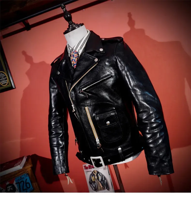 Short Slim Fit Patent PU Leather Biker Jacket