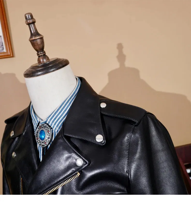 Short Slim Fit Patent PU Leather Biker Jacket