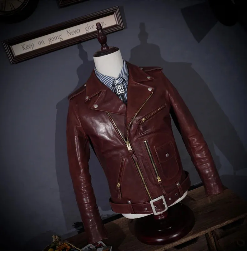 Short Slim Fit Patent PU Leather Biker Jacket