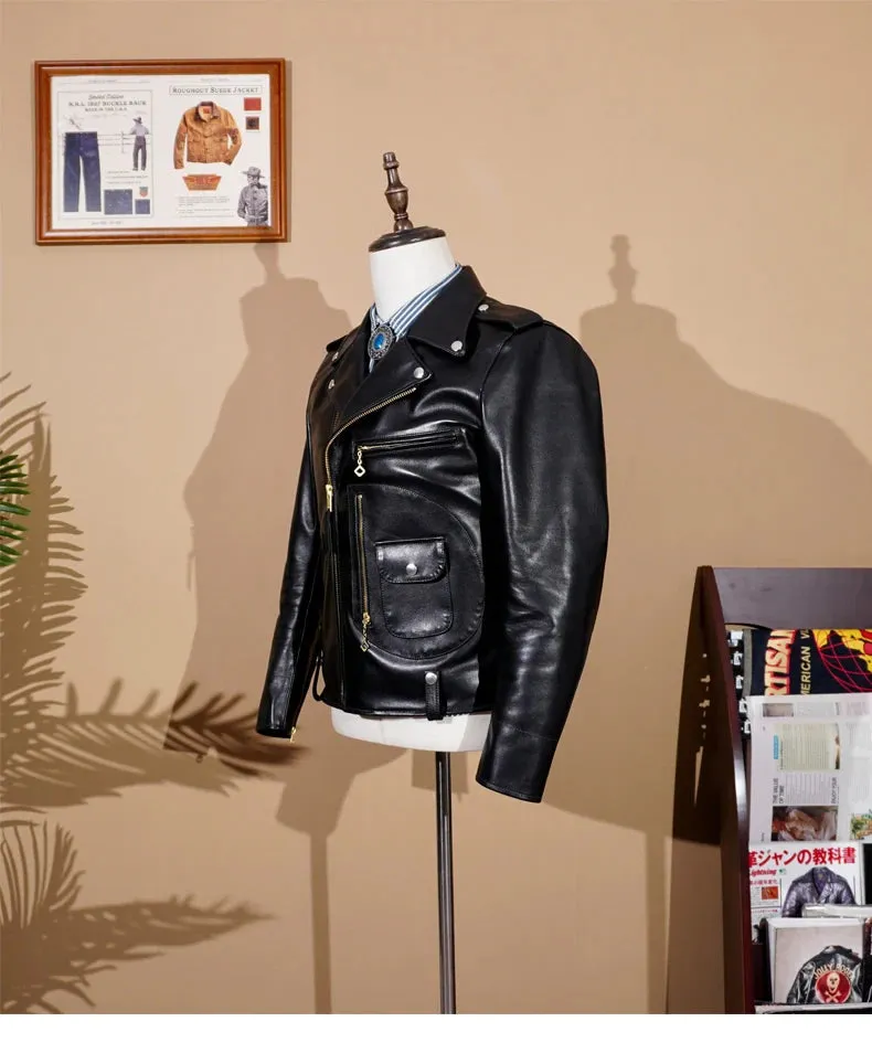 Short Slim Fit Patent PU Leather Biker Jacket