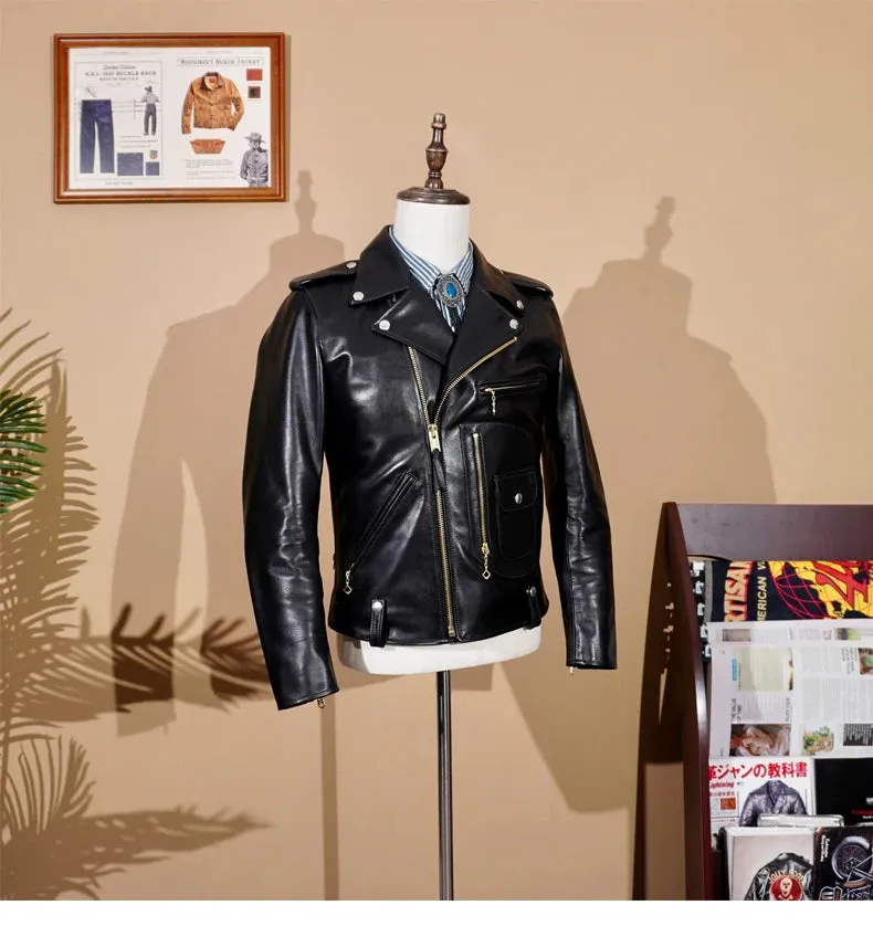 Short Slim Fit Patent PU Leather Biker Jacket