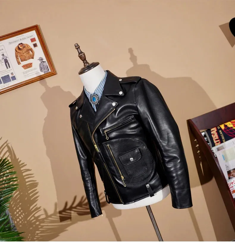 Short Slim Fit Patent PU Leather Biker Jacket