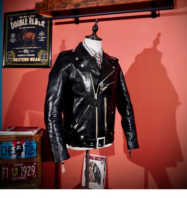Short Slim Fit Patent PU Leather Biker Jacket