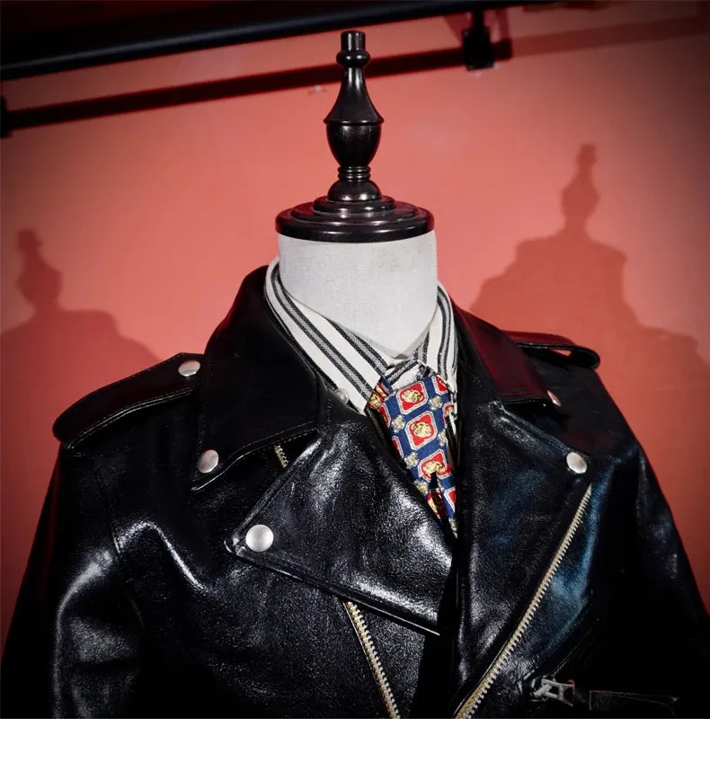 Short Slim Fit Patent PU Leather Biker Jacket