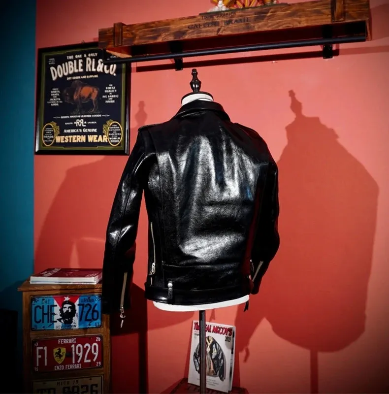 Short Slim Fit Patent PU Leather Biker Jacket