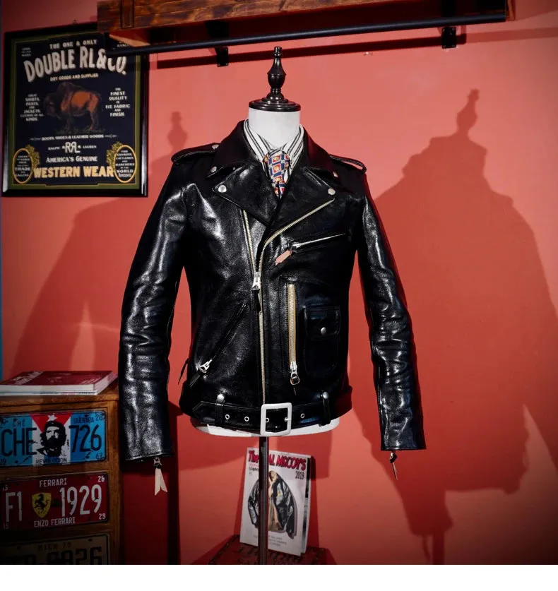 Short Slim Fit Patent PU Leather Biker Jacket