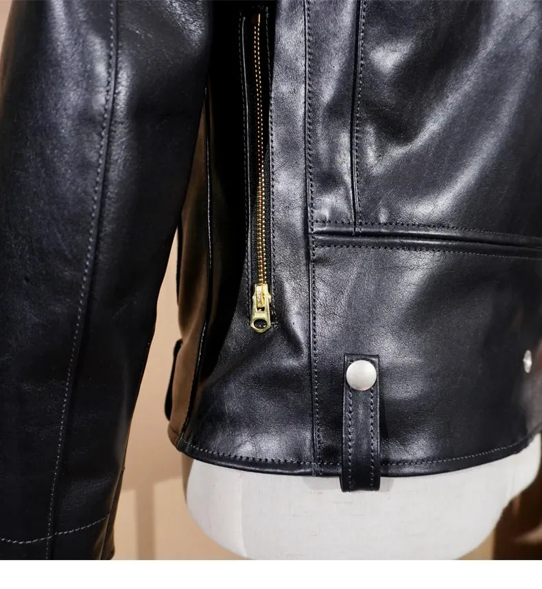 Short Slim Fit Patent PU Leather Biker Jacket