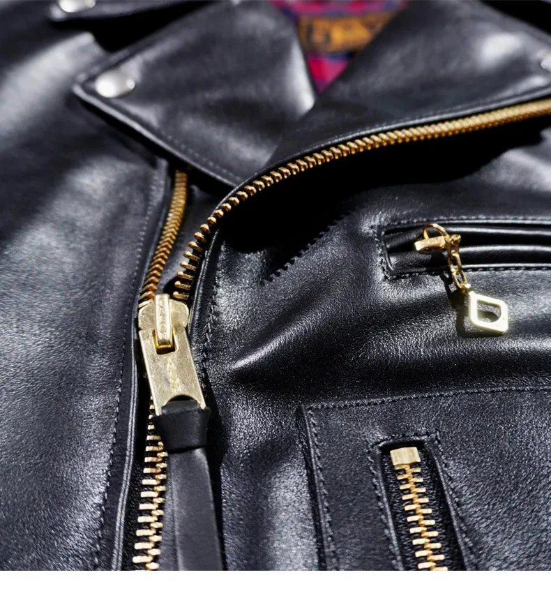 Short Slim Fit Patent PU Leather Biker Jacket
