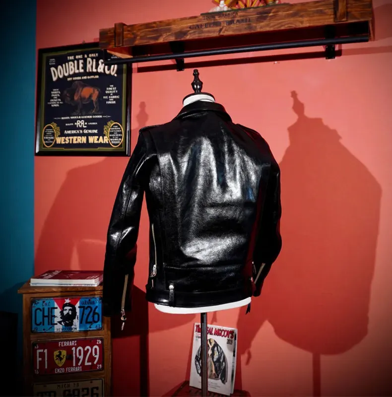 Short Slim Fit Patent PU Leather Biker Jacket