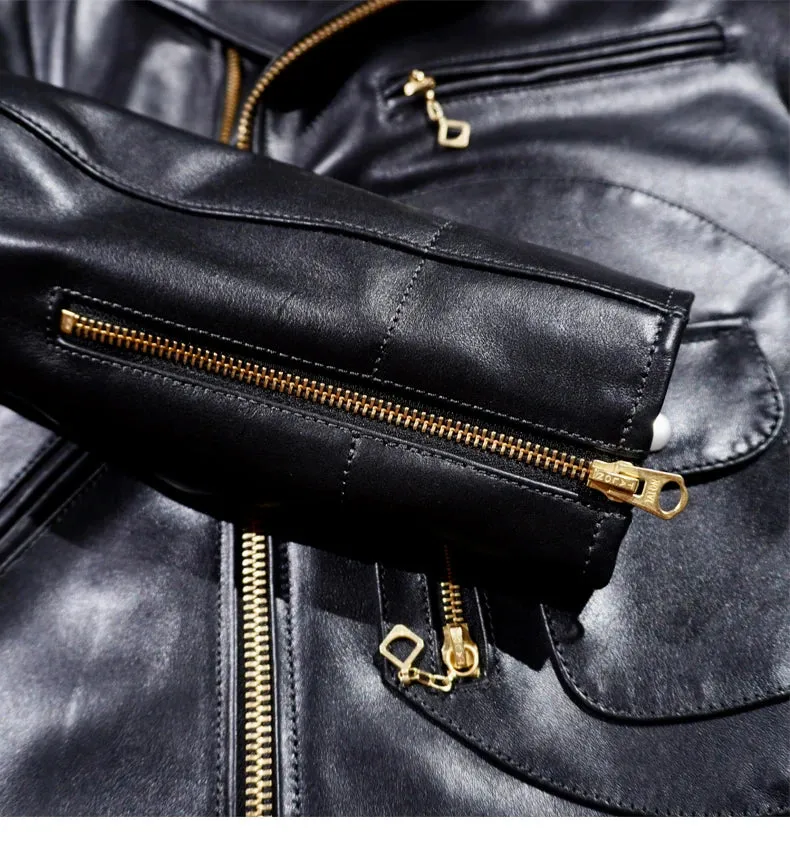Short Slim Fit Patent PU Leather Biker Jacket