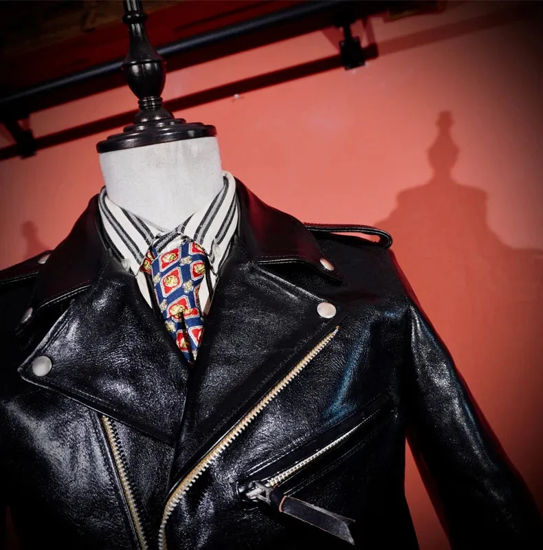 Short Slim Fit Patent PU Leather Biker Jacket