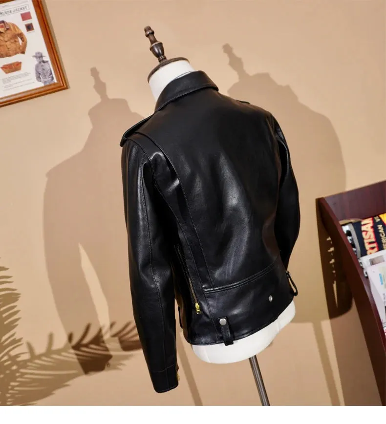Short Slim Fit Patent PU Leather Biker Jacket