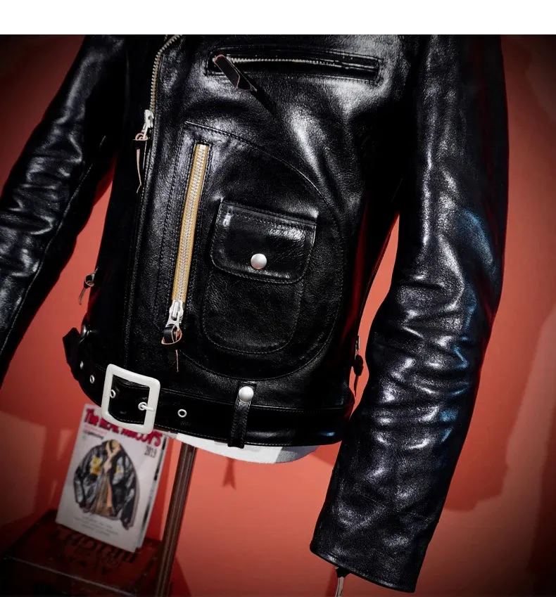 Short Slim Fit Patent PU Leather Biker Jacket