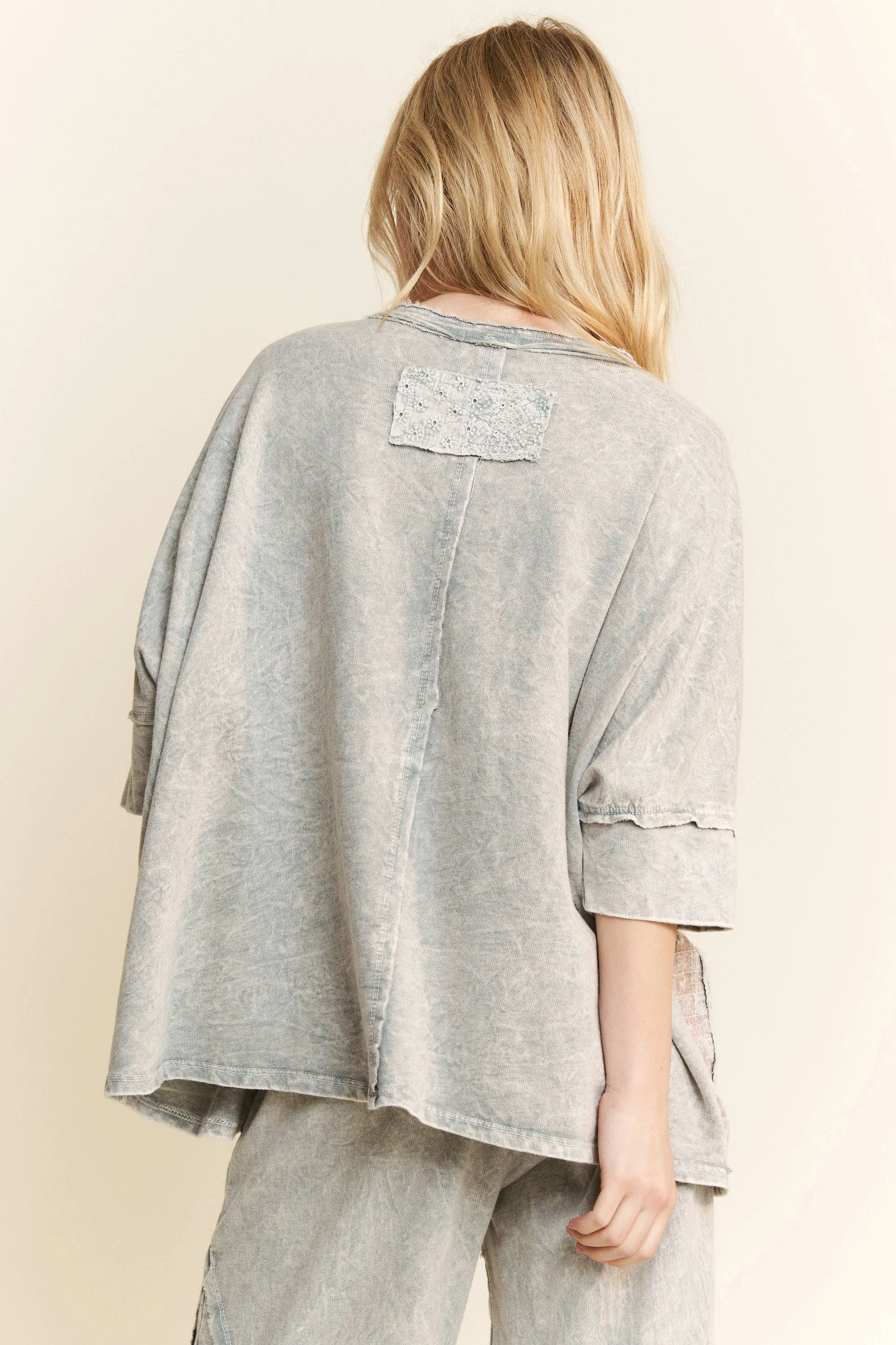 Silver Grey Mineral Washed Heart Patched Valentines T Shirt