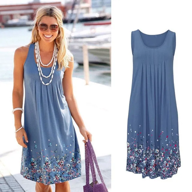 Sleeveless Floral Print Loose Beach Summer Dress